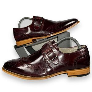 Giovanni Baron Monk Strap Wingtip Loafers Burgundy Leather Men's 9